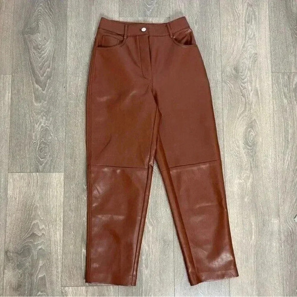 Aritzia Wilfred Free Oracle Pants High Rise Leather straight balloon leg brown - Picture 8 of 16